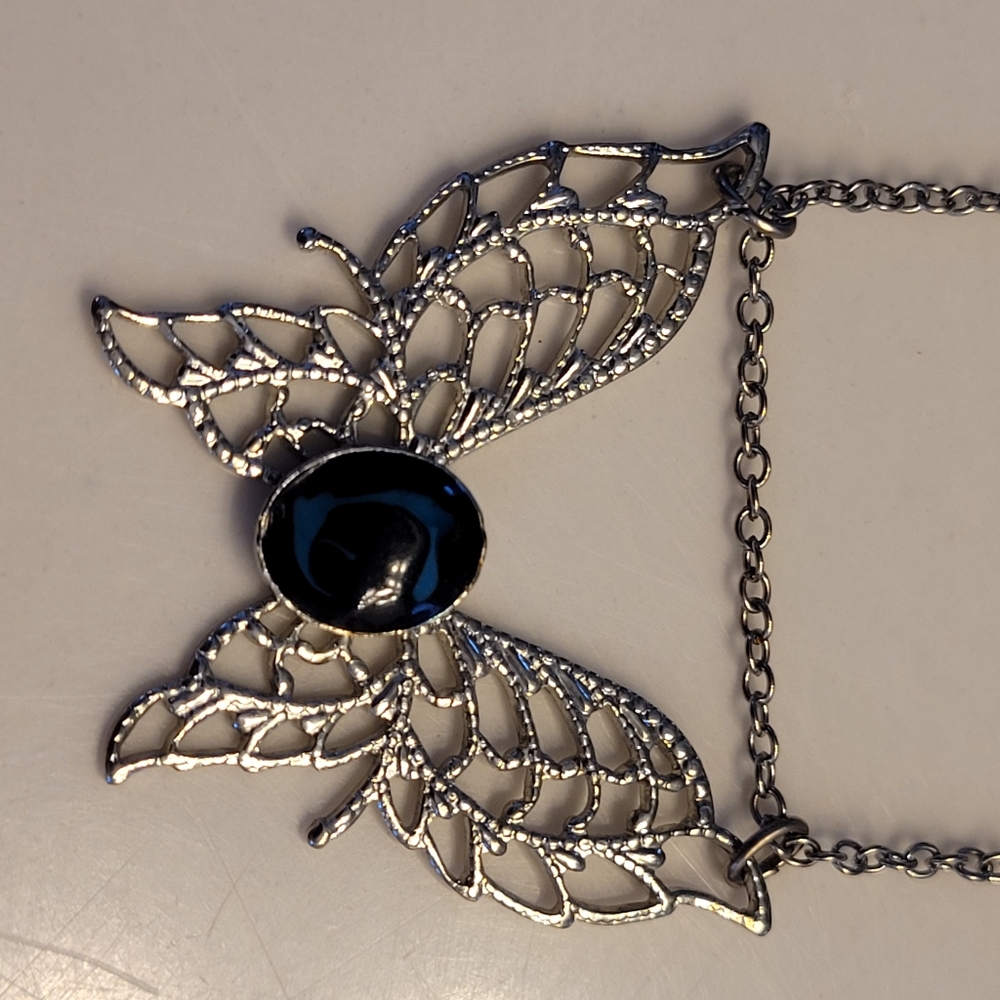 Butterfly Blue Multitonal Blue Center Accent On Silver-tone Butterfly Necklace - Picture 8 of 12